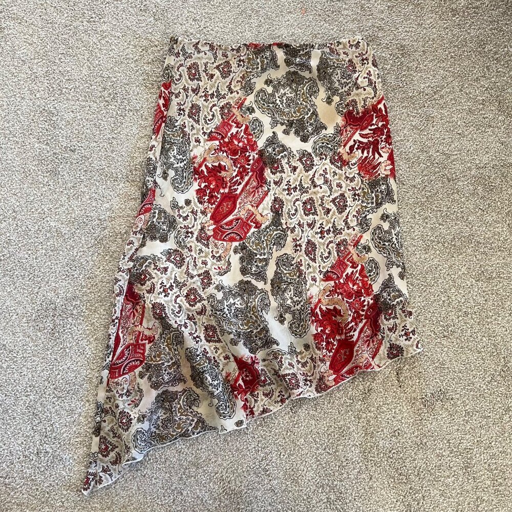 Byer California Paisley Floral Asymmetrical Red & Cream Flowy Lined Skirt M - Picture 6 of 10